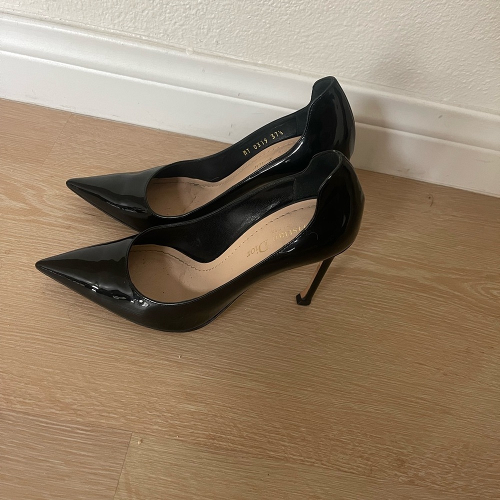 Dior Black Patent Leather D-Moi Pointed Toe Heels 37.5